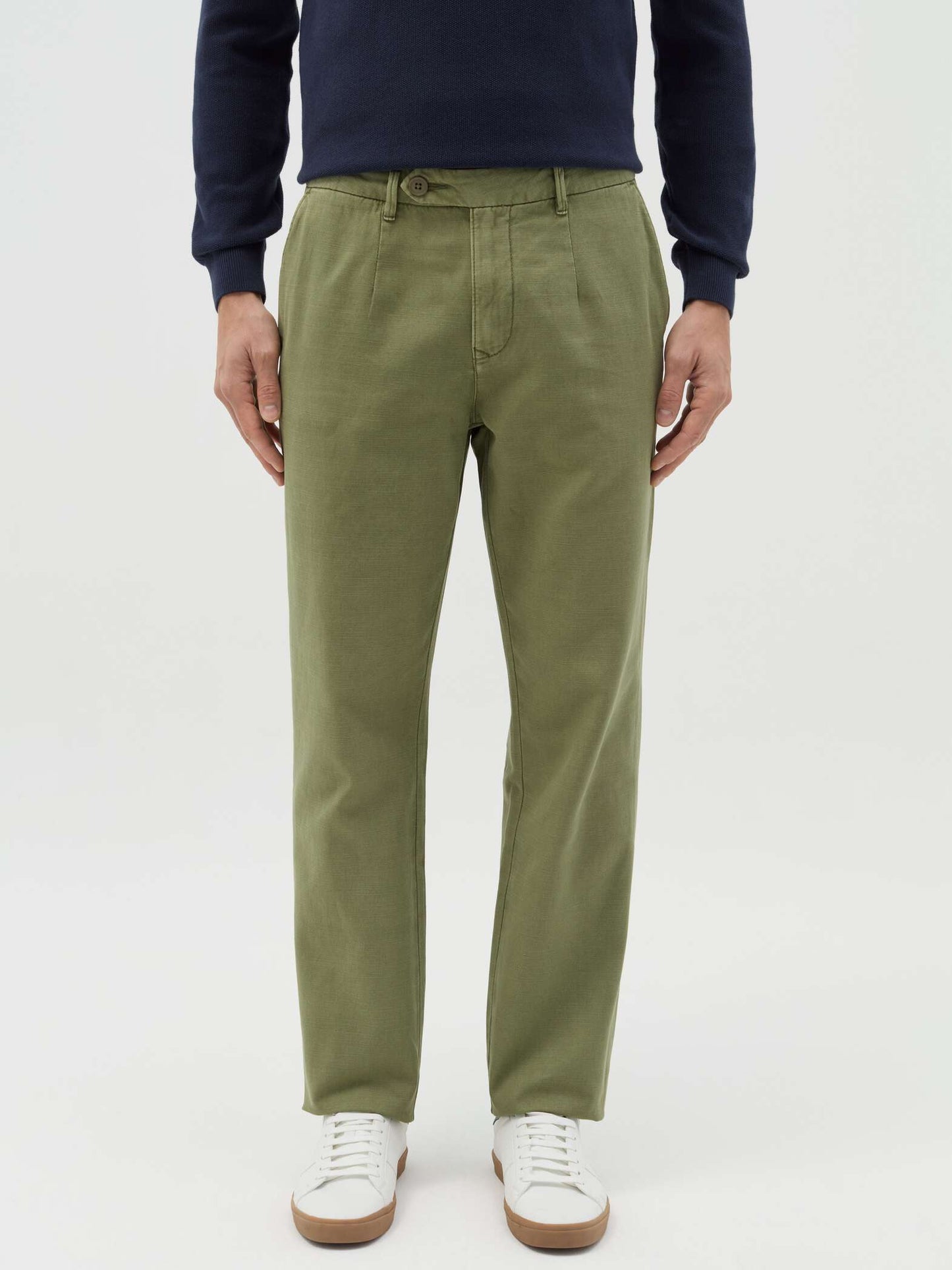 Chino trousers in green linen and cotton